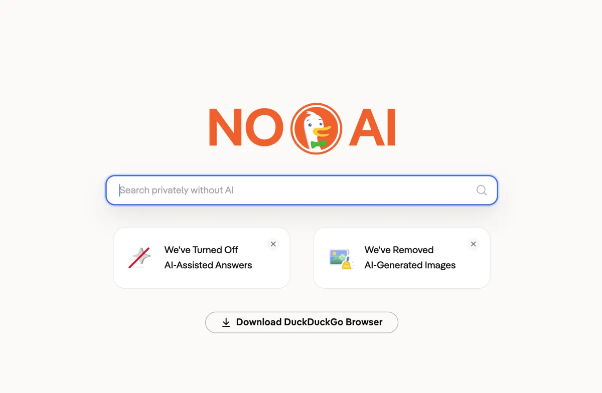 DuckDuckGo profită de valul anti-AI: extensii noi pentru o experiență de căutare fără inteligență artificială, în timp ce traficul explodează