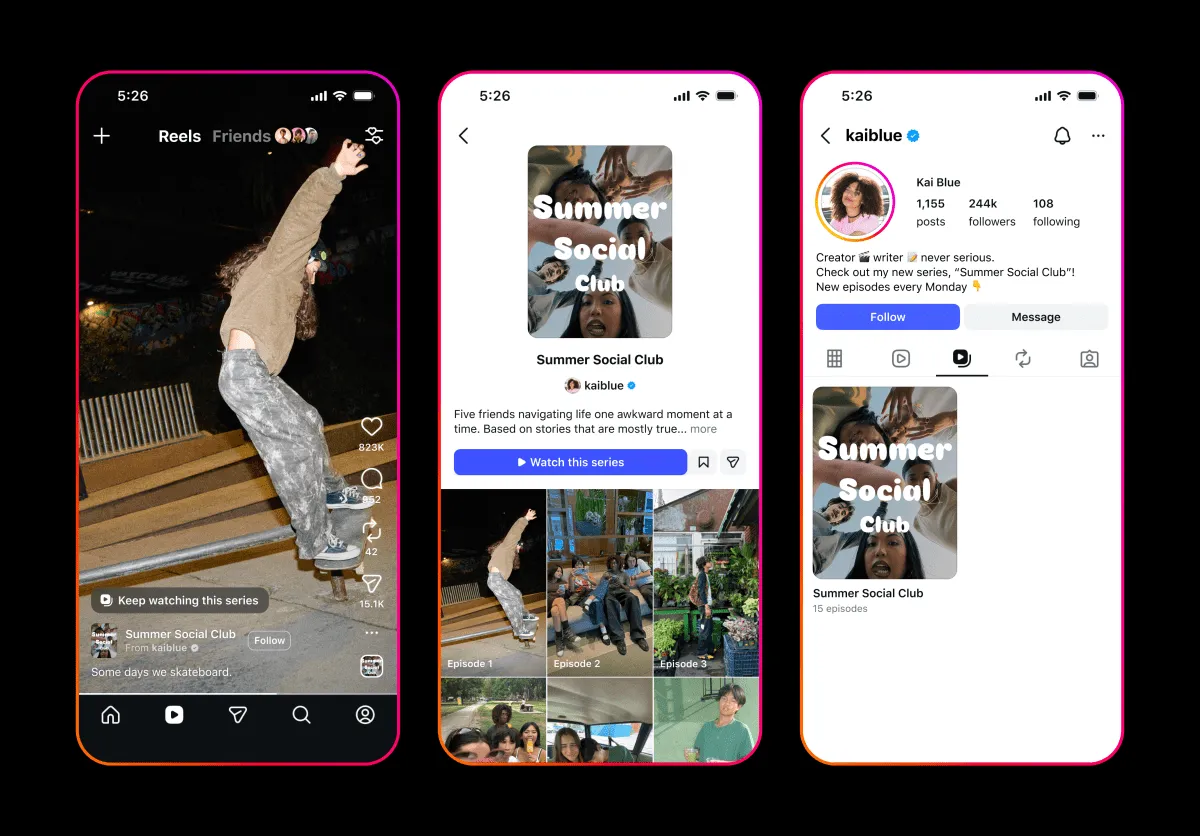 Meta schimbă regulile jocului pe Instagram și Facebook: vine funcția „Series" pentru Reels, gândită pentru creatorii care vor conținut serializat