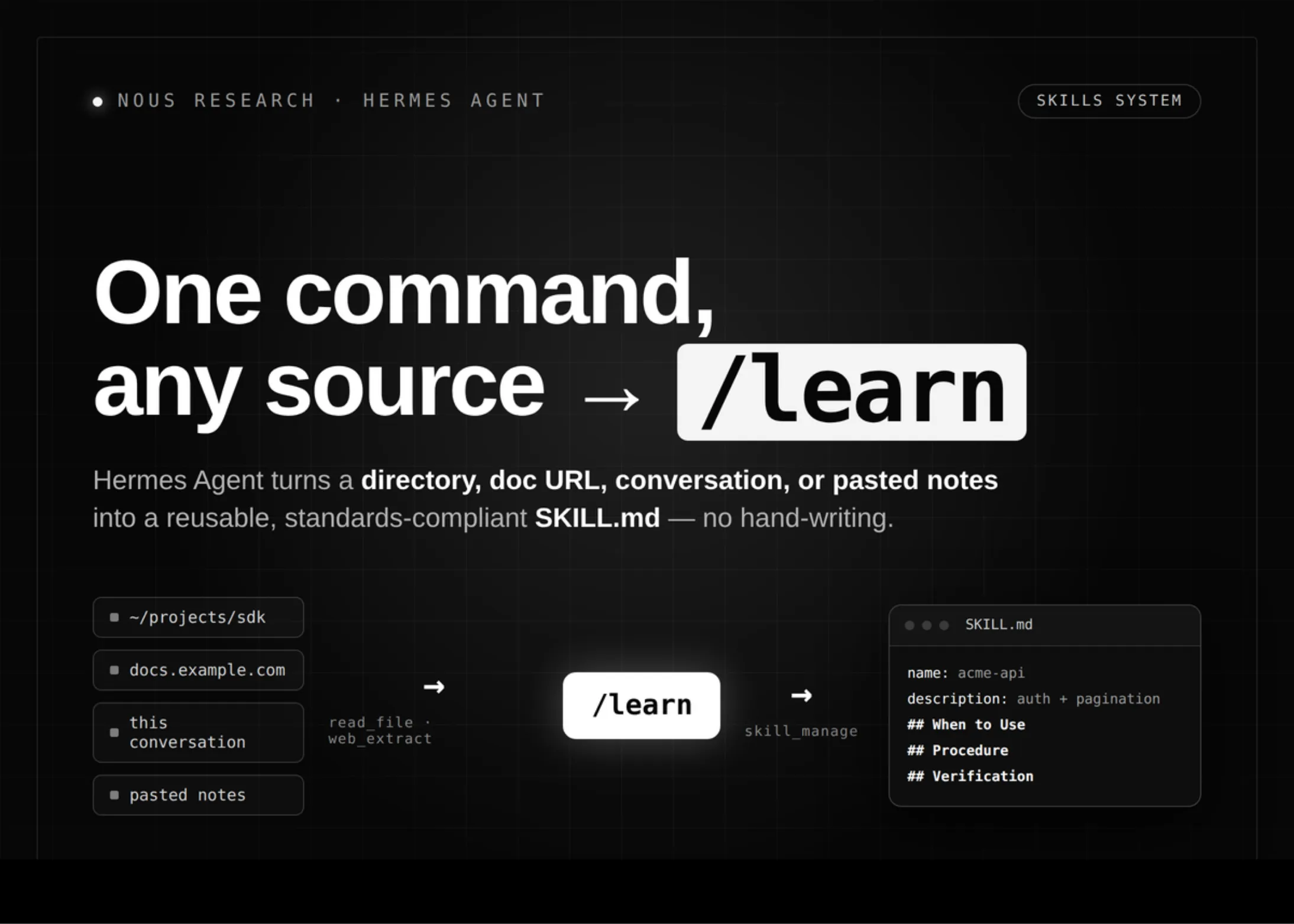 Nous Research adaugă comanda /learn în sistemul de skill-uri al Hermes Agent: capturarea fluxurilor de lucru fără a mai scrie manual SKILL.md